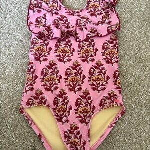 Pink Chicken Pink Floral Ruffle One-Piece Swimsuit with Yellow Accents